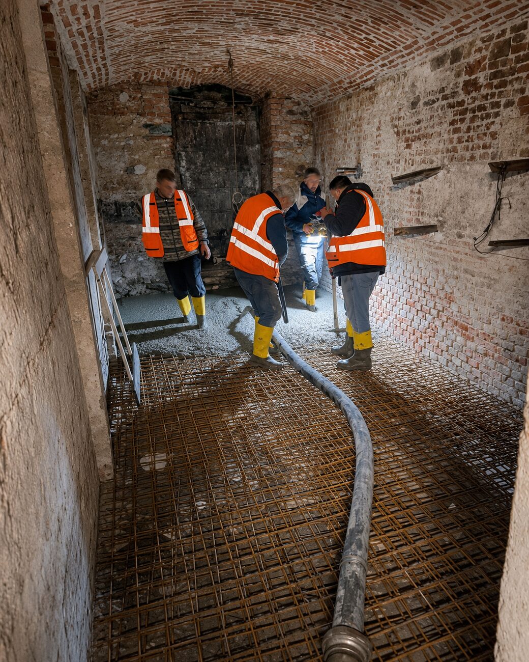 Cantine, pavimentazione: getto della calce sulla doppia rete